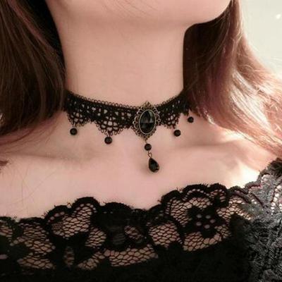Gotický náhrdelník Black Beaded Sexy Lace Choker Náhrdelník Vintage strapec Retiazka Women Steampunk Halloween