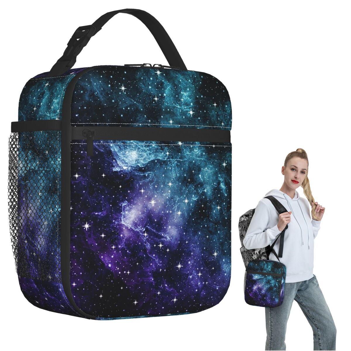 Teal Purple Galaxy Nebula Dream Insulated Lunch Bag for Women Kids Portable Food Boxes Thermal Lunch Box Tote One Size