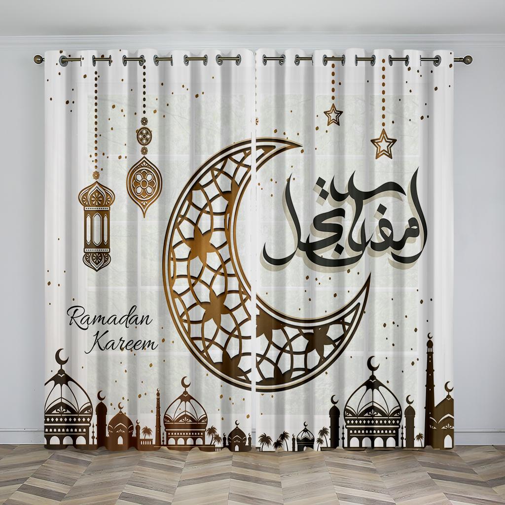 3D Luxus Eid Heimdeko Vorhänge 2 Paneele Islamisch Muslimisches Zuhause Wohnzimmer Schlafzimmer Küche Dekoration Vorhänge