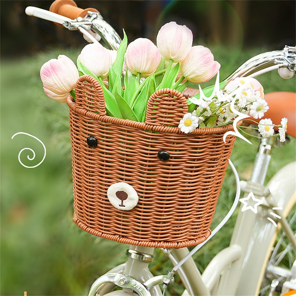 Vintage Woven Front Basket for Kids Bike Natural Rattan Bicycle Basket with Metal Bracket Fits Balance Bike Children Bicycle Accessories