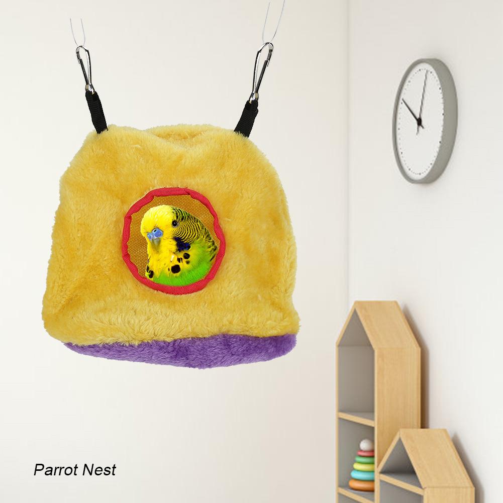 Windproof Warm Plush Hammock ing Swing Bed Cave for Pet Bird Yellow S