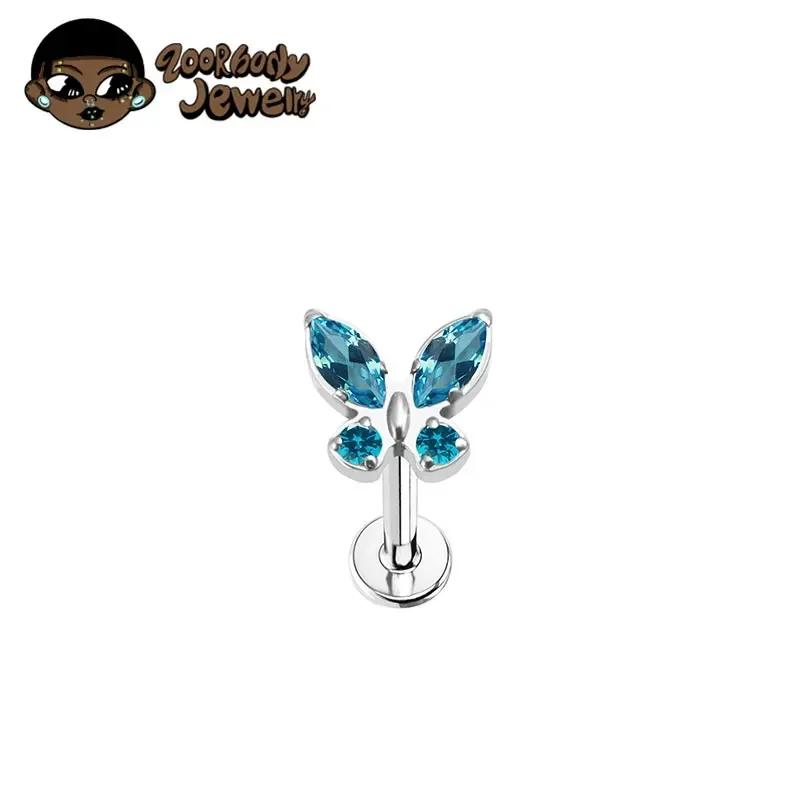 Titane G23 16G Labret Piercing Stud Lèvre Tragus Boucle d'Oreille Stud Oreille Zircon Papillon Cartilage Helix Medusa Monroe Bijoux de Corps