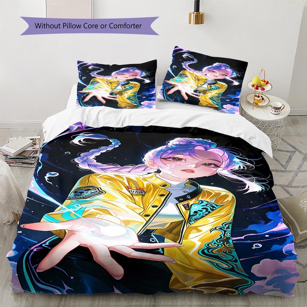 Kpop Dämonenjäger Muster Bettwäsche, Steppbett Set Steppbettbezug Kissenbezug Zuhause Geburtstagsgeschenk (1 Bettbezug + 2 Kissenbezüge, ohne Füllung)