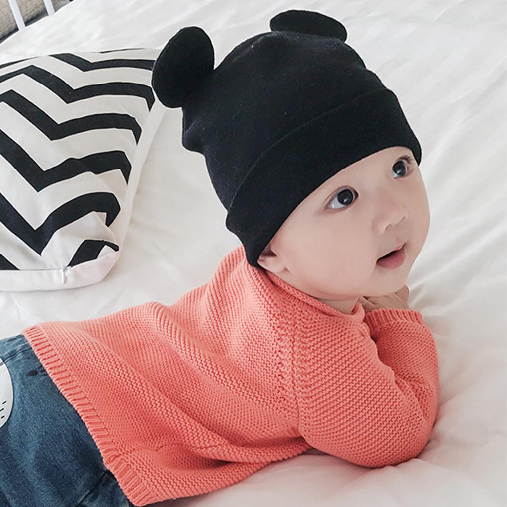 Baby Cap Cotton Unisex Baby Hat Elastic Black Ear Newborn Cap Head Scarf for Spring Autumn