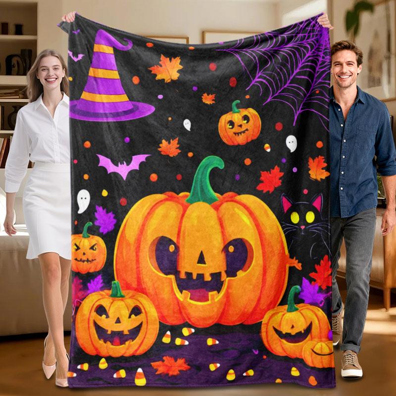 1 piece Halloween-themed purple plush blanket, soft, suitable for sofa, bed, office, all-season use. 70x100cm