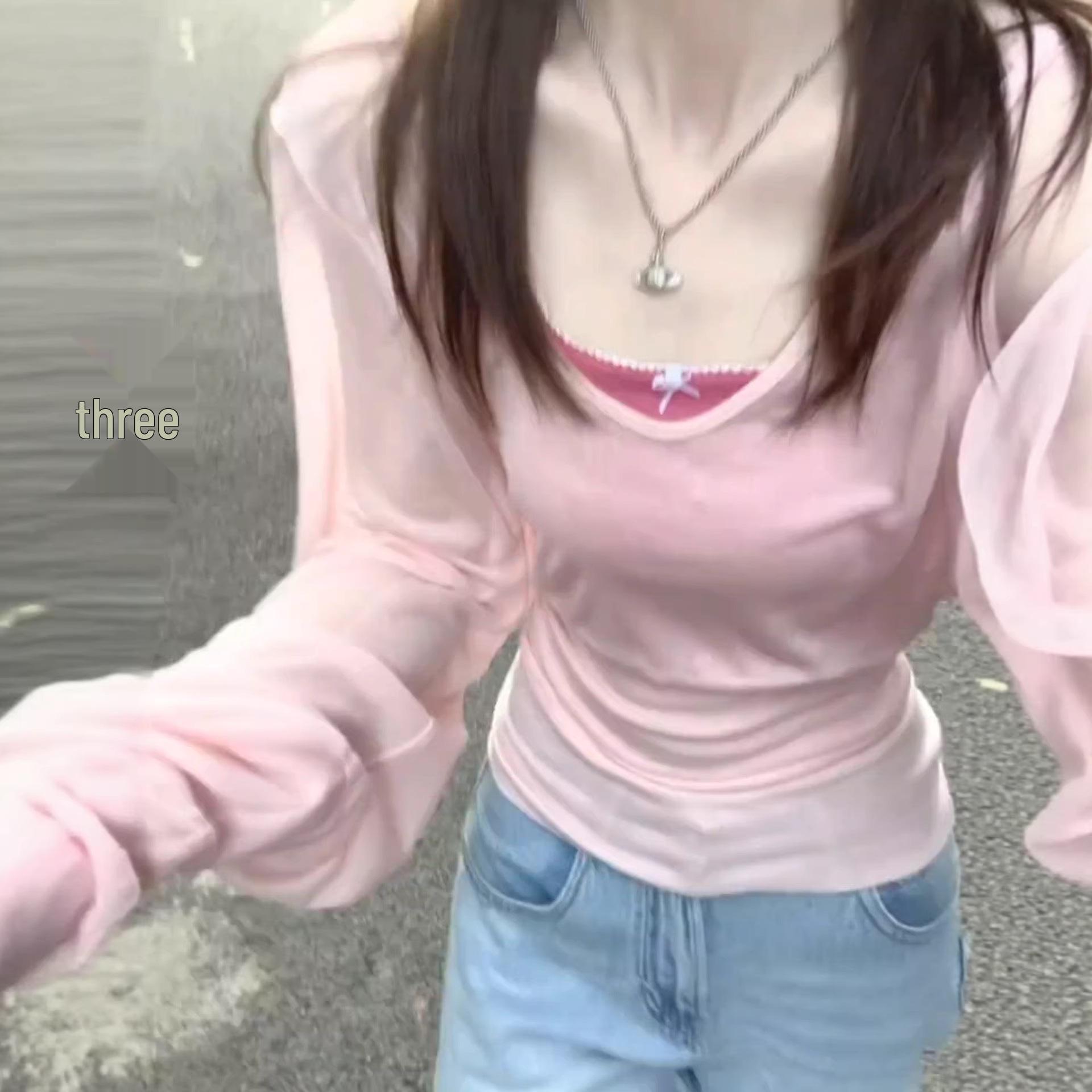 

Korean Style Color Block V-Neck Knitwear with Bow Knot Camisole Layered Top Extra Large