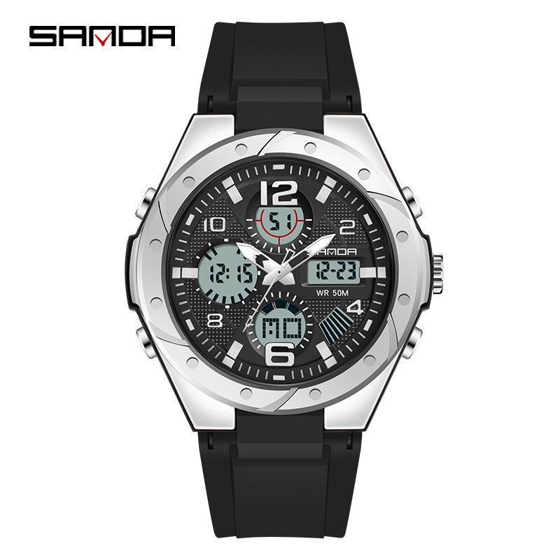 Sanda Men's Multifunctional Dual Display Waterproof Sports Watch with Luminous & Alarm Features