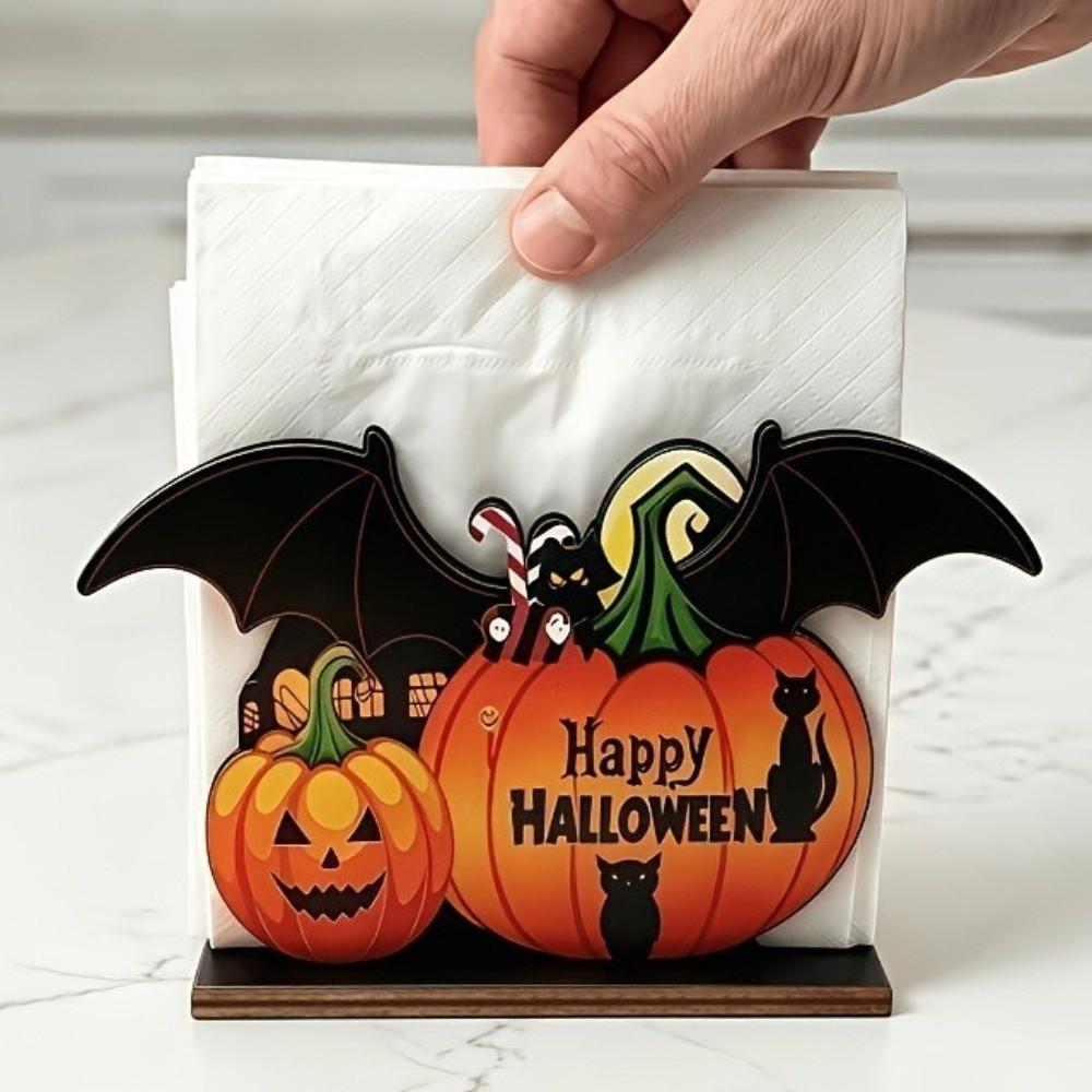 Multi-Color Wooden Napkin Holder Wood 2D Flat Tissue Holder Tabletop Decoration Halloween Party