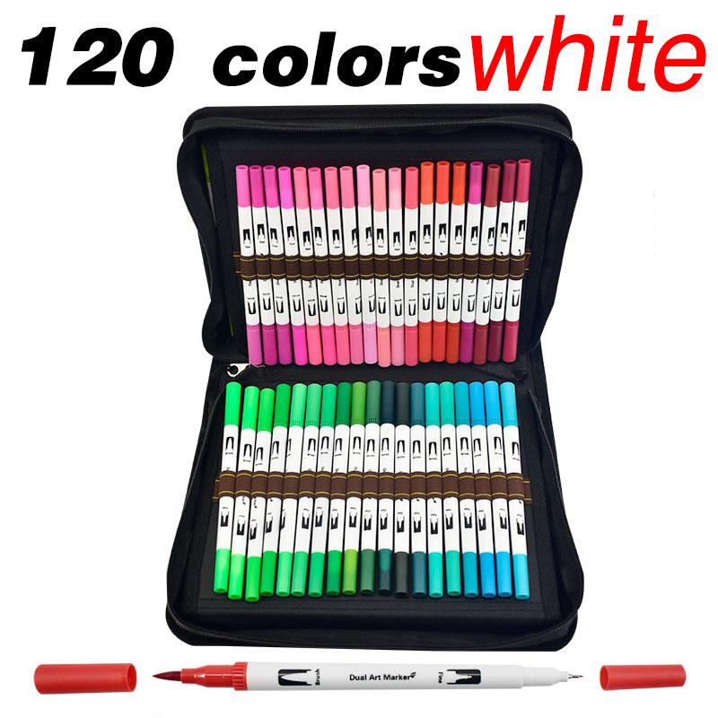 60/120 Colors Dual Tip Brush Pens Watercolor Art Markers Set – Fineliner & Brush for Adult Coloring Drawing Sketching Calligraphy