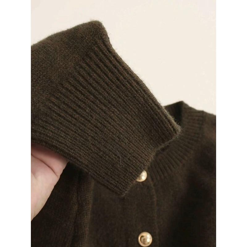 Gentle Wind Raccoon Velvet Versatile Gold Button Sweater Jacket Women Autumn Winter Loose Lazy Brown Wool Knitted Cardigan