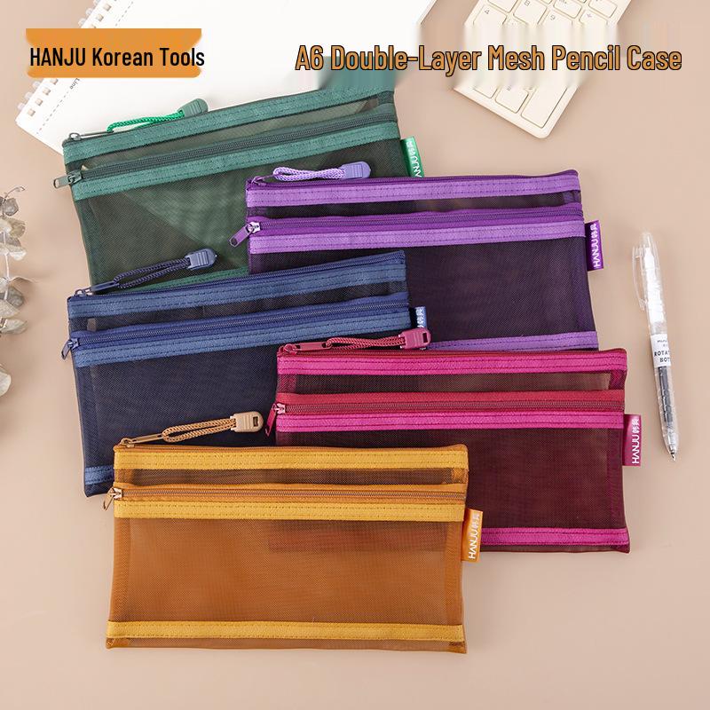 

Double-Layer Transparent Korean Pencil Case, Thickened Mesh Zipper, Document & Card Holder HJ-605 Deep Sea Blue 1 Piece