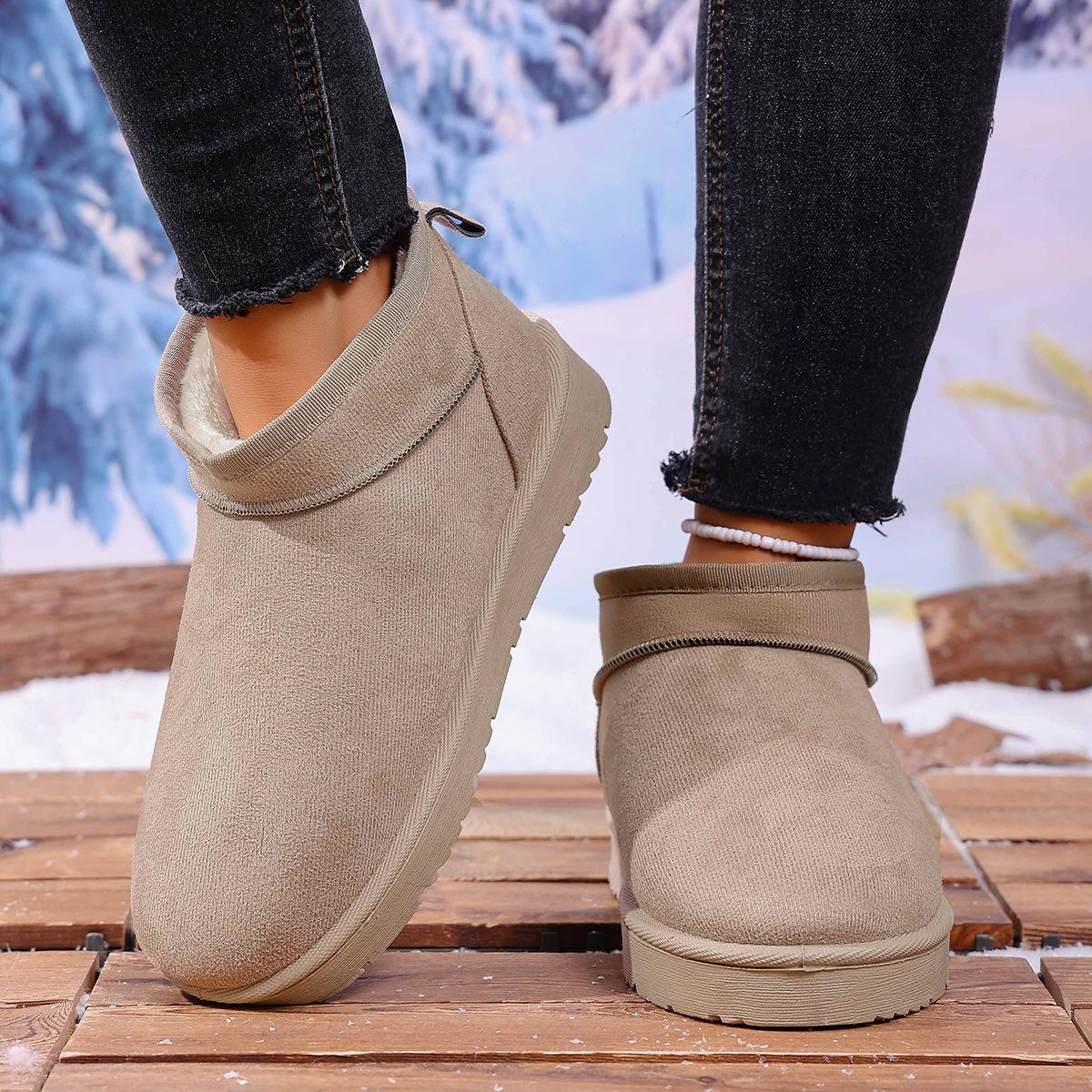 

Women s Wide Width Short Pile Fleece Snow Boots - Mid-Calf Solid Color Platform Winter Boots, Cozy Waterproof Booties 42 бежевий