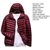 Winter Men Coat Ultra Lightweight Hood Solid Color Thin Cotton Padded Zipper