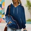Women Plus Size Navy Blue Printed Long Sleeve Drawstring Hoodie With Kangaroo Pocket