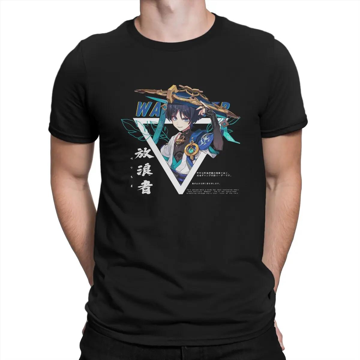 Herren Wanderer Scaramouche T-Shirt Genshin Impact Spiel Baumwollkleidung Erstaunliches Kurzarm Rundhals T-Shirt 6XL T-Shirt L bunt