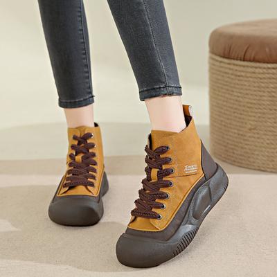 European and American Retro Short Boots Women's 2024 Autumn New Versatile Color Matching Mid Top Breathable Casual Women's Shoes