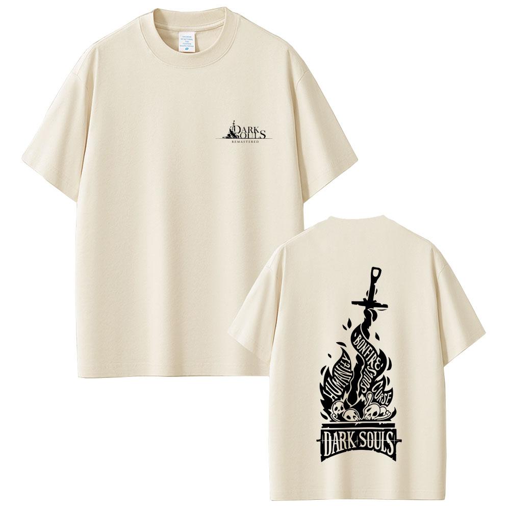 

2025 Summer Game Dark Souls Double Sided Print Men Women Fashion Gothic Rock Tshirts Mens 100 Pure Cotton Printed Tshirt 4XL