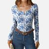 Women's Slim Bottom T-shirt Fashion Casual Gradient Printing Round Neck Pullover Long Sleeve Top