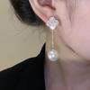 Korean Style Micro-set Lucky Flower & Large Pearl Dangle Earrings - Light Luxury, Two-way Wear for Women