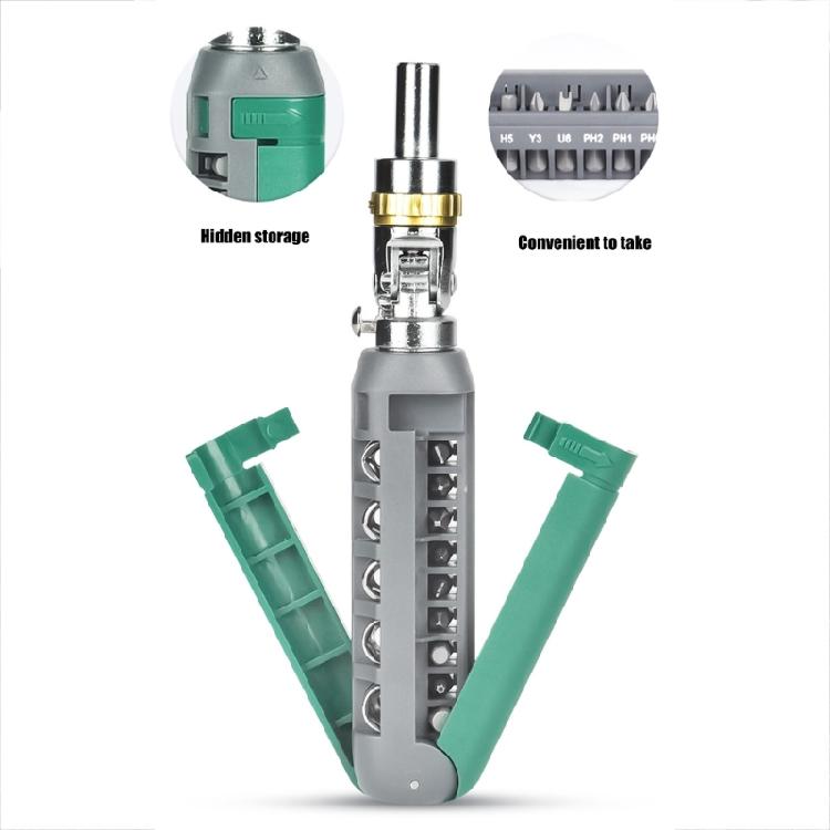 Ergonomic Ratcheting Screwdriver 14 Piece Kit Adjustable Angled and Nonslip Grip for Home or Workshop Use Repair Tool