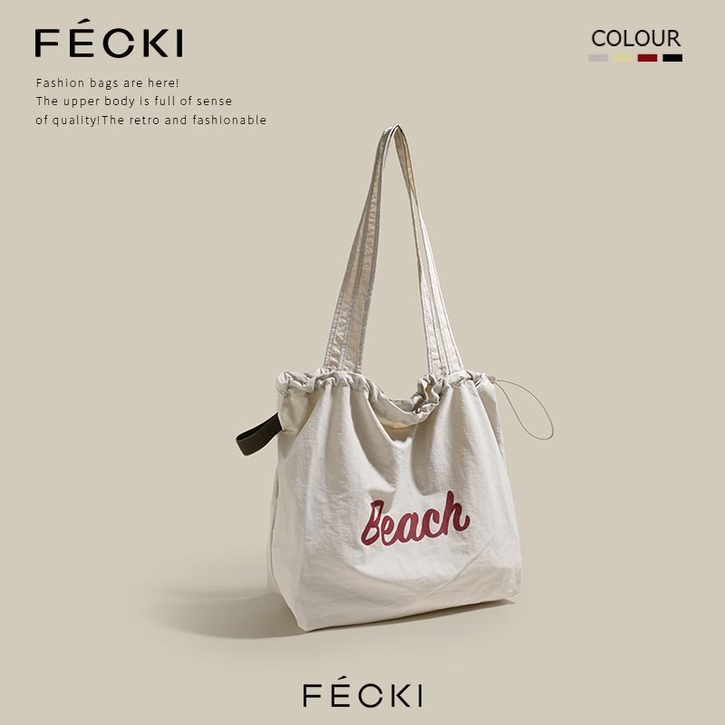 

Fecki South Korea Niche Style Letters Class Canvas Bag Beige White
