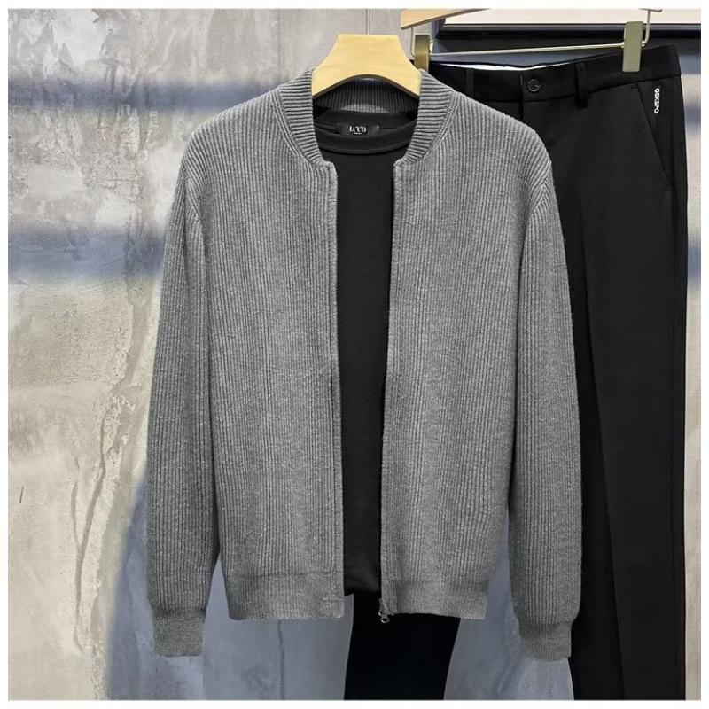 

Мужской кардиган на двойной молнии - 2023 Весна и Осень Однотонная вязаная куртка XL серый