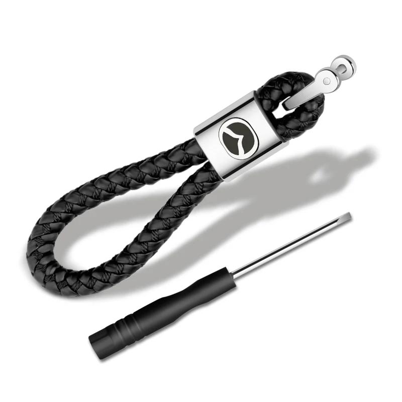 

2025 Hot Leather Rope Car Keychain Hand Braided Horseshoe Buckle Keychain For Mazda CX-4 CX-7 CX-8 BL GJ GL Demio 626 RX7 RX8 MX