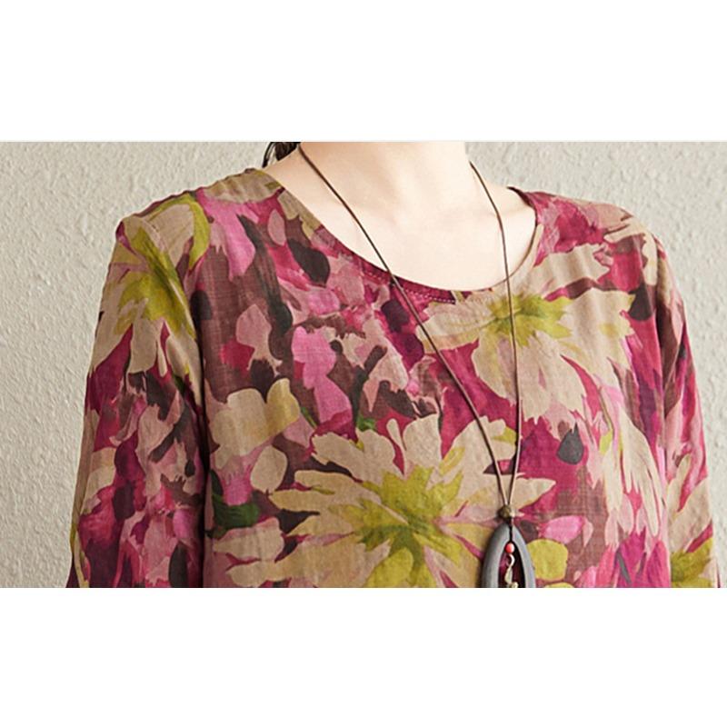 DIMANAF 2025 Women New Plus Size Spring Long Dress Long Sleeve Floral O-Neck Printing Loose Casual Vintage Maxi