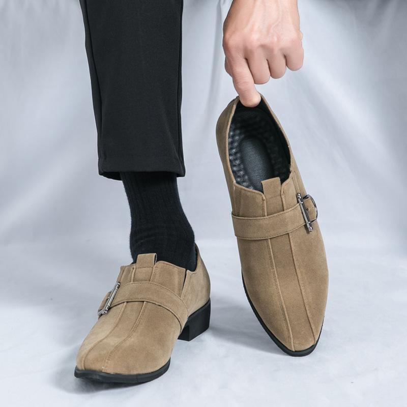 

Large Size Men s Pointed Frosted Loafers Size 38-46 Men s Lace-Up British One-Pedal Buckle Leather Shoes 38 чорний
