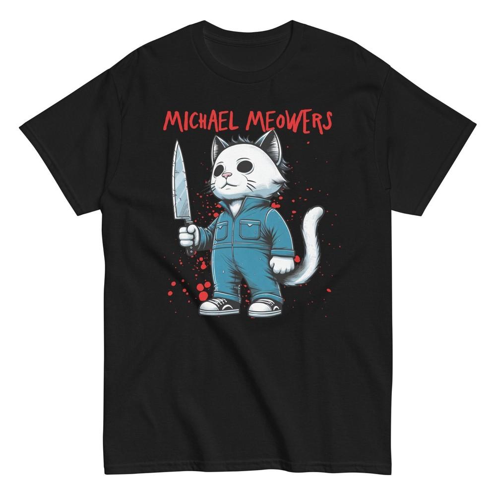 Michael Meowers Horror Movie Parody Funny Cat Men039;s Cotton T-Shirt Horror Tee Unisex T-Shirt M