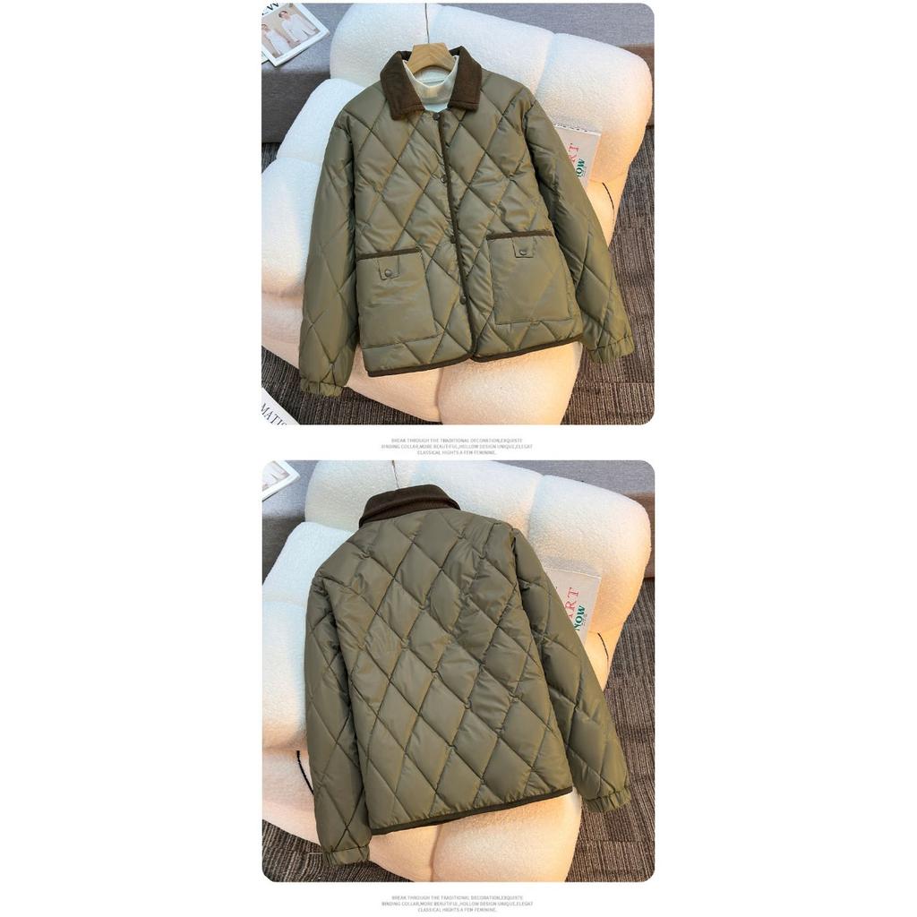 Lingge Collar Cotton Jacket, Loose Contrasting Color Versatile Short Autumn and Winter Jacket