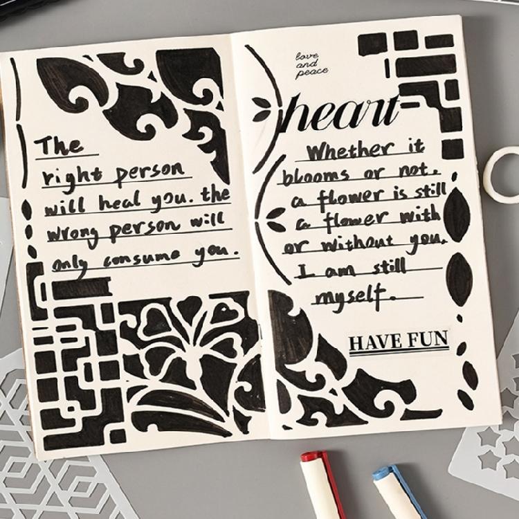 6 Pezzi Template Dettagliati Svuotati Riutilizzabili per Principianti e Professionisti in Journaling o Corsi d'Arte