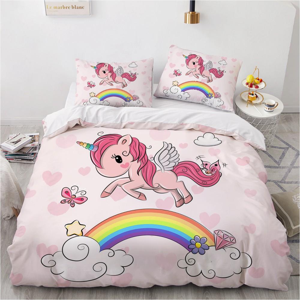 1 Cartoon unicorn Duvet Cover Pillowcase Bedding Set  Adult Boys Girls Bedroom Decoration Children Gift Single Double Large Size