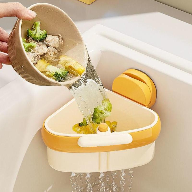 Sink Strainer Basket,Suction Cup Press Sink Drainer Basket,Automatic Dumping Sink Strainer Basket,Faucet Sponge Storage Rack