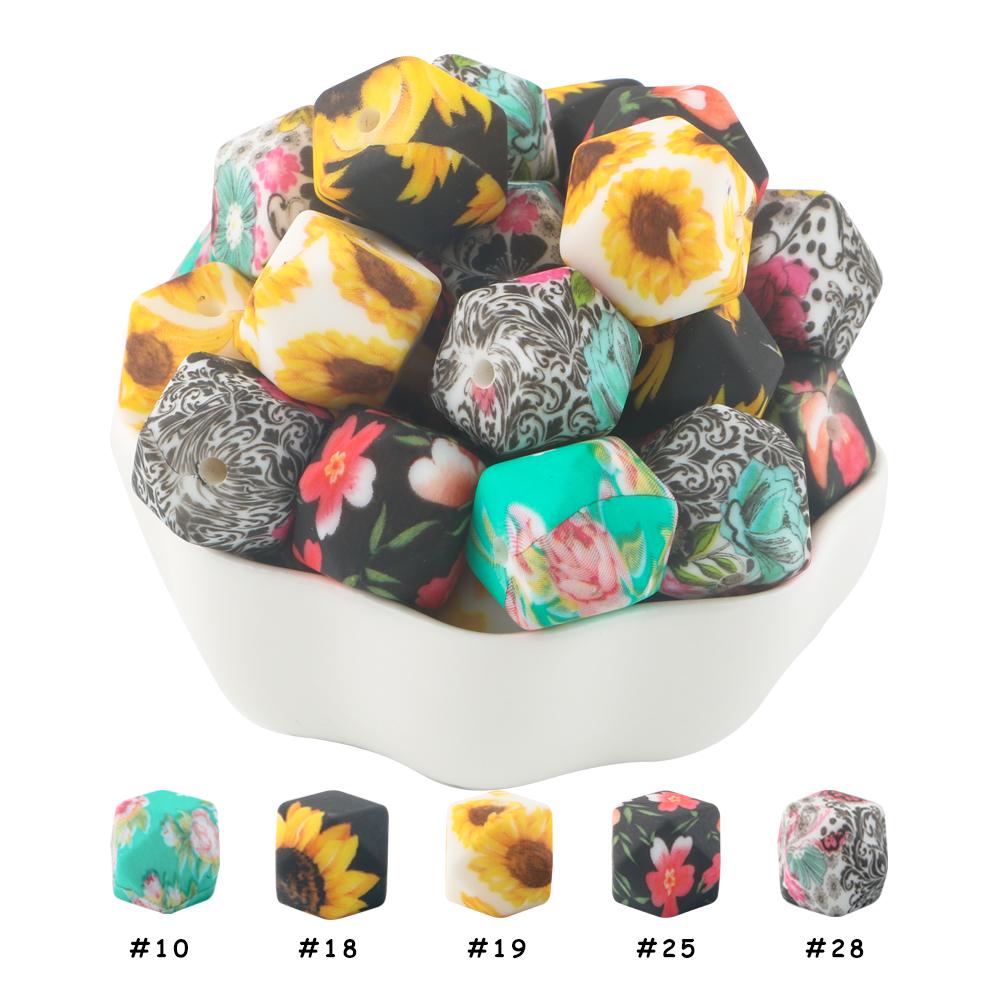 10Pcs 14mm Printed Hexagon Silicone Beads Leopard Bead For Jewelry Making DIY Beadable Pen Keychain Bracelet Accessories
