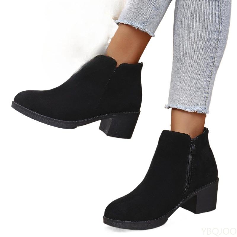 Autumn New Fashionable Versatile Thick Heel High-heeled Women's Boots Comfortable Round Toe Side Zipper Women's Boots