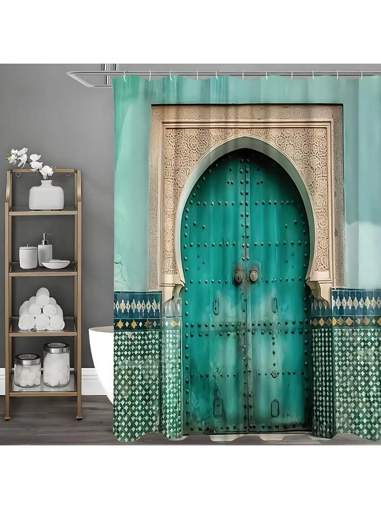 Синяя шторка для душа, Декоративная шторка для душа для ванной комнаты, Водонепроницаемая шторка для душа с крючками W90xH180cm