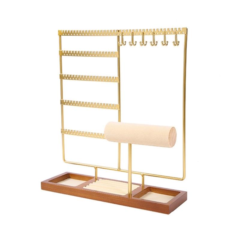 

Elegant Necklace Stand and Jewellery Organizers Flannel Rings Holder with Wood Base for Accessories Display Black золотой