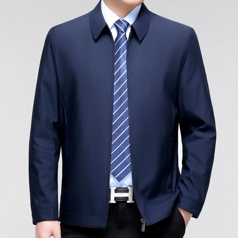 Jaquetas masculinas de alta qualidade para primavera e outono, jaquetas masculinas de seda amora com lapela casual para pais de meia-idade e idosos