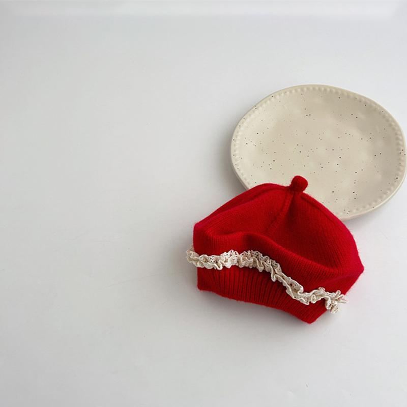 

Детская шапка Хлопковый берет Кружевной с оборками Береты для малышей Осенне-зимняя Принцесса Универсальная Мягкая Детская шапка Подарки красный