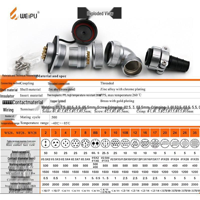 Weipu WF28 Waterproof Multi-core Aviation Plug Connector with Elbow Design