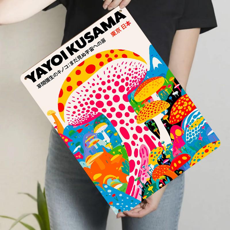 

Yayoi Kusama Inspired Polka Dot Mushroom Forest Metal Wall Art Modern Home Living Room Decor Hanging Ornament 20x30cm（7.8x11.8inch）