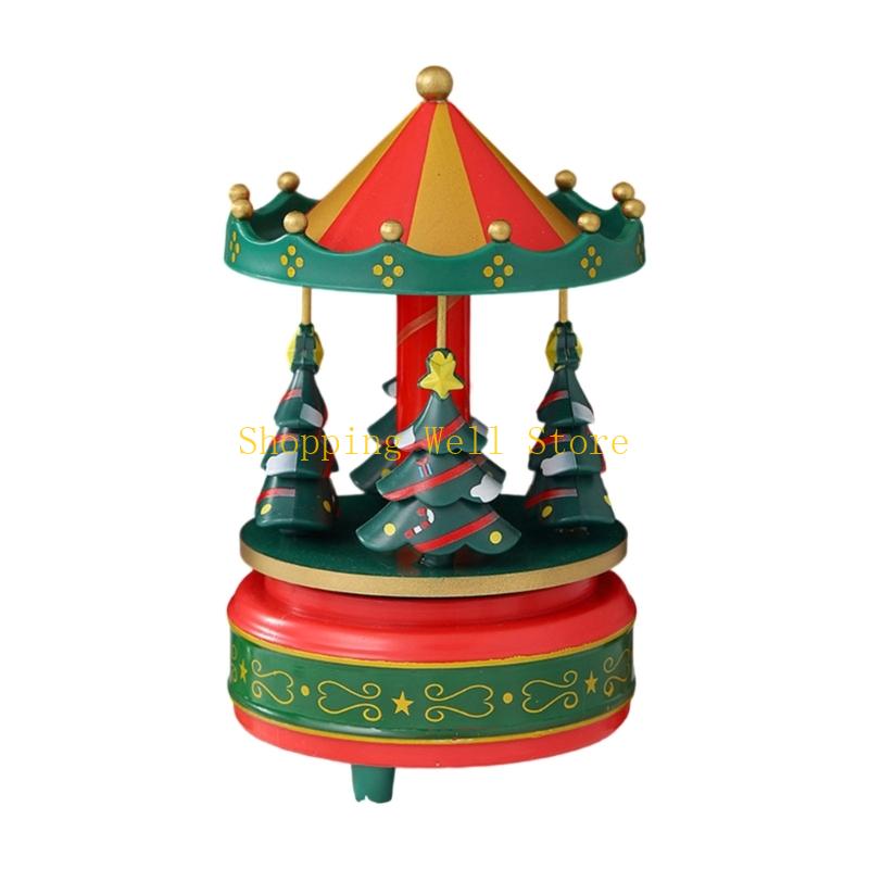 KX4B Rotating Holiday Music Box Christmas Tree Ornament Holiday Homes Decoration Gift