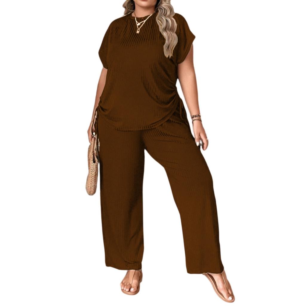 Women's Plus Size Set Loose Comfortable Casual Fashionable Round Neck Color Two-piece Set