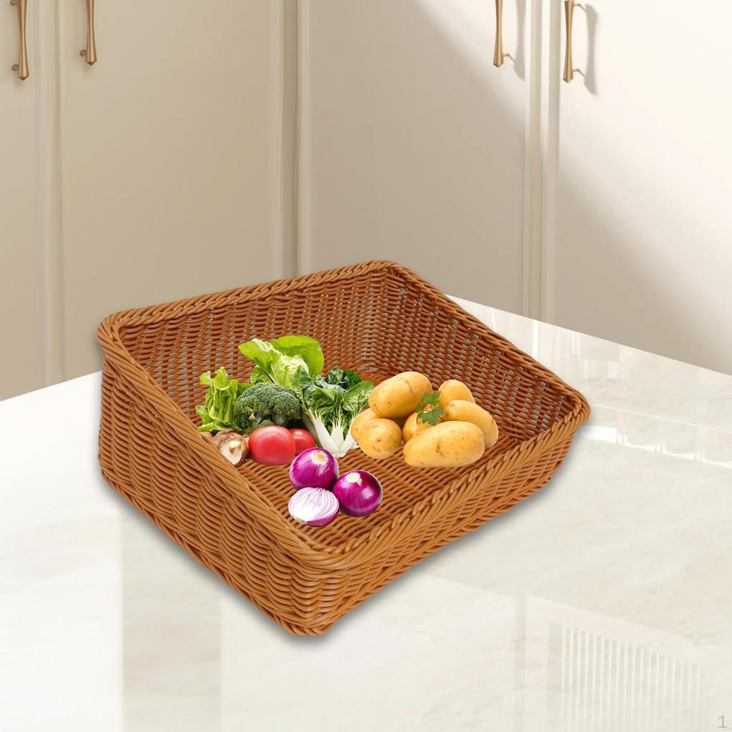 Imitation Rattan Woven Fruit Basket Organizer Display Multipurpose Food Serving Tray for