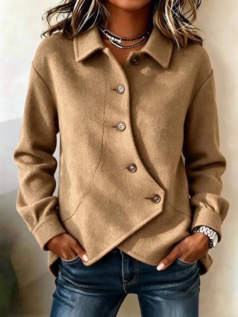 European Autumn/Winter Women's Asymmetrical Button Wool Coat