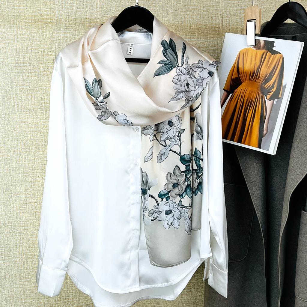 National Style Retro Silk Road High-End Light Luxury Silk Silk Scarf Spring And Autumn Long Silk Scarf Shawl Mulberry Silk Scarf