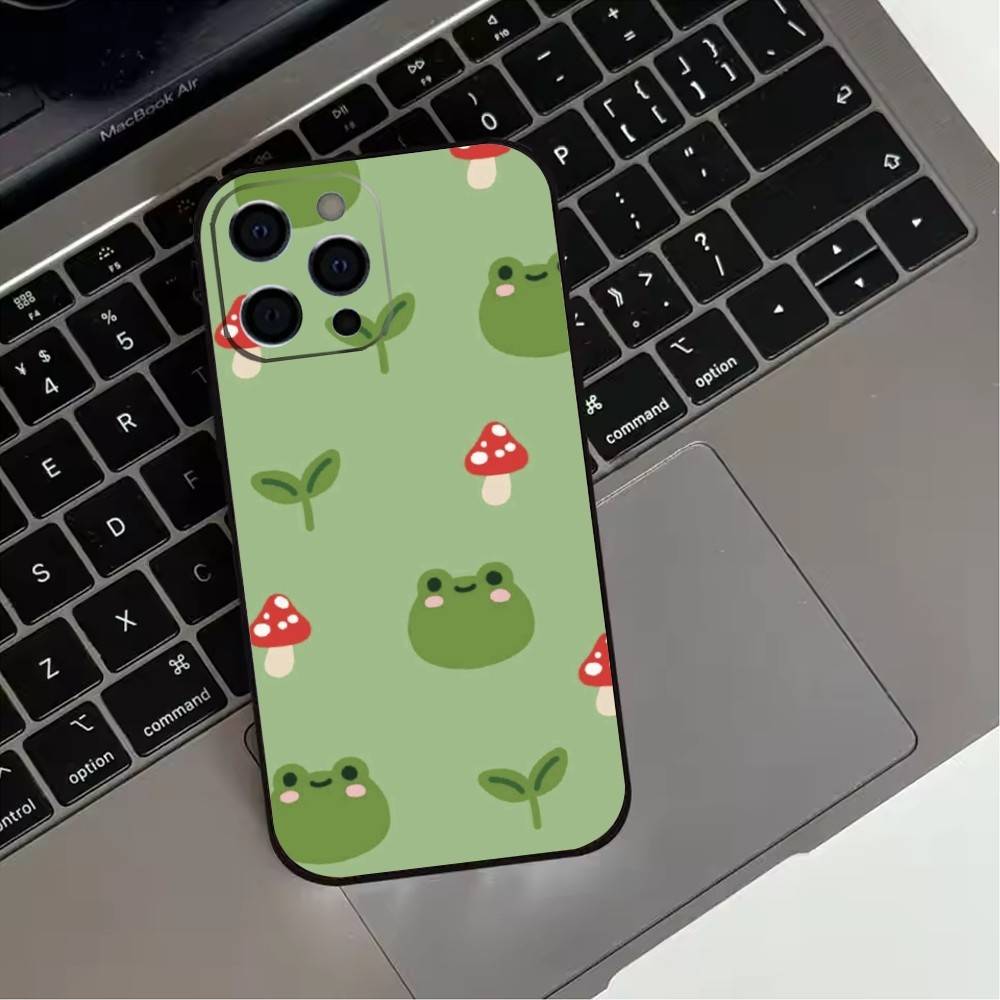 Cartoon F-Frog12 S-Strawberry Phone Case For iPhone17,16,15,14,13,12,11 Plus,Pro Max Soft Black Cover