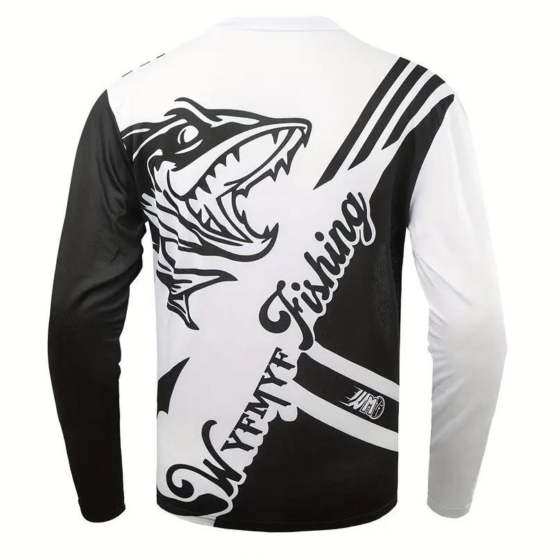 Mens Quick-Dry Long Sleeve Crew Neck Fishing Shirt Breathable Lightweight Outdoor Performance Tee Angling Cycling Hiking