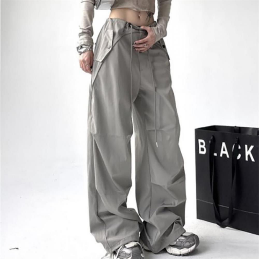 New Arrivals Open Run Women Hip Mood Cut String Pocket Wide Pants